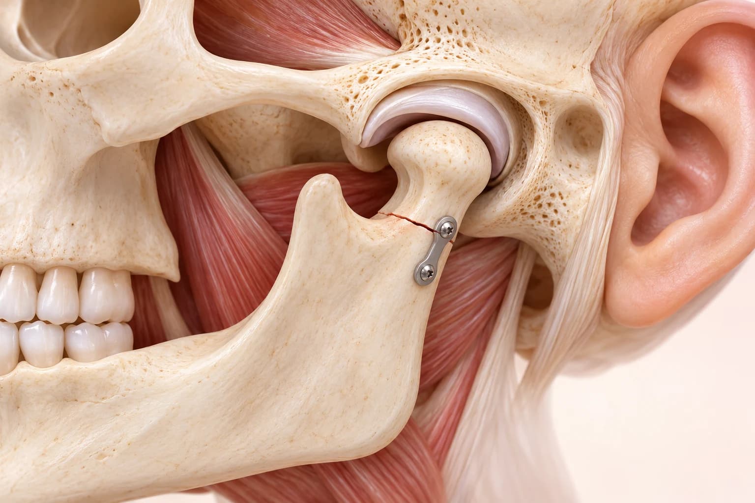 Conceptual illustration of a condylar-neck fracture near the jaw joint