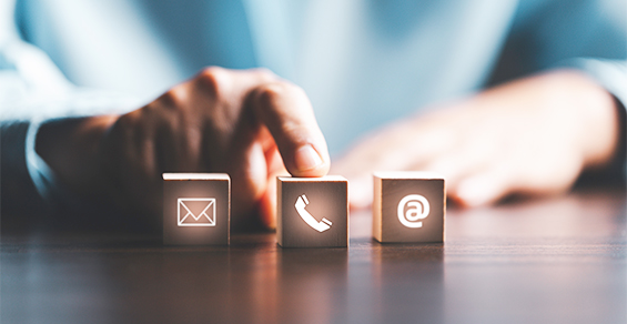 Contact us — email, phone, and message icons